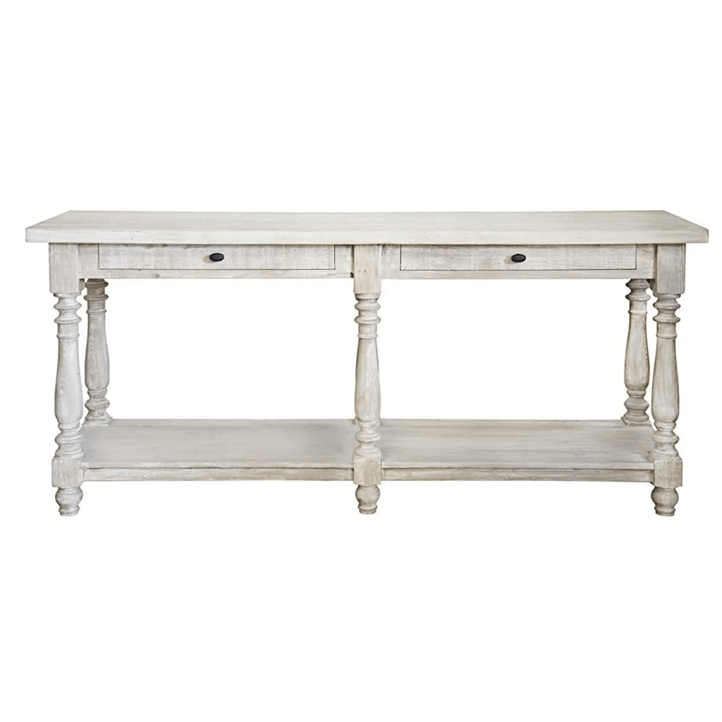 Two Drawer Reclaimed Lumber Console Table in Gray Wash Wax Finish - Sideboards & Consoles - The Well Appointed House