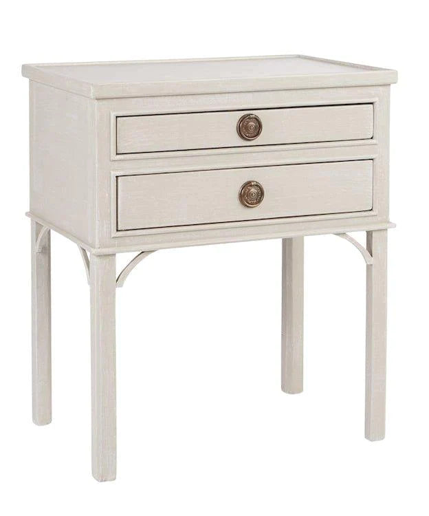 Two Drawer Side Table with Tarnished Brass Hardware - Nightstands & Chests - The Well Appointed House
