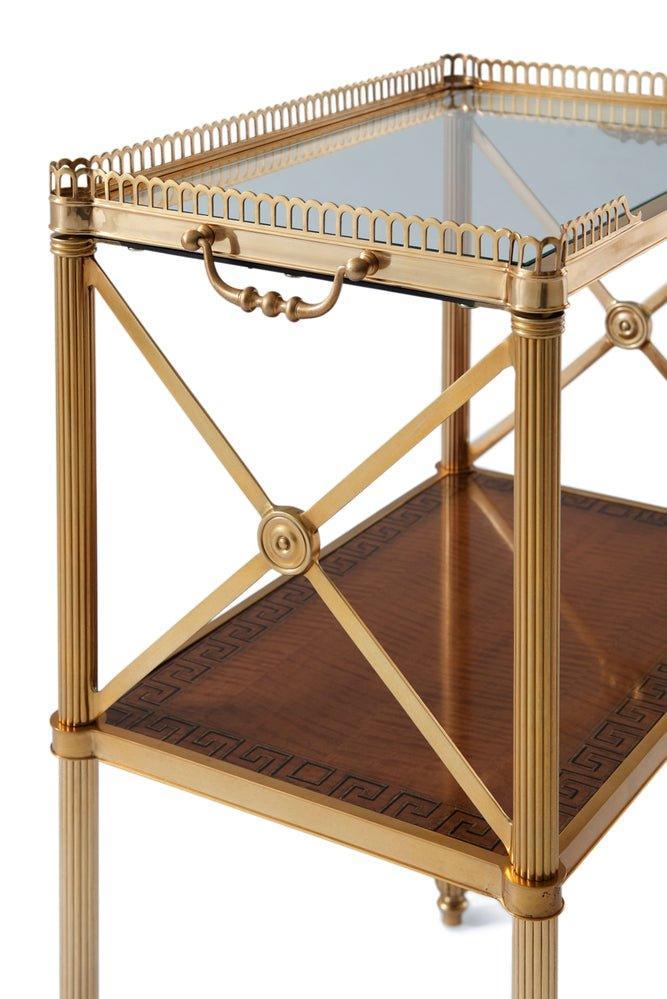 Two Tiered Brass Emilia Side Table With Greek-Key Border - Side & Accent Tables - The Well Appointed House
