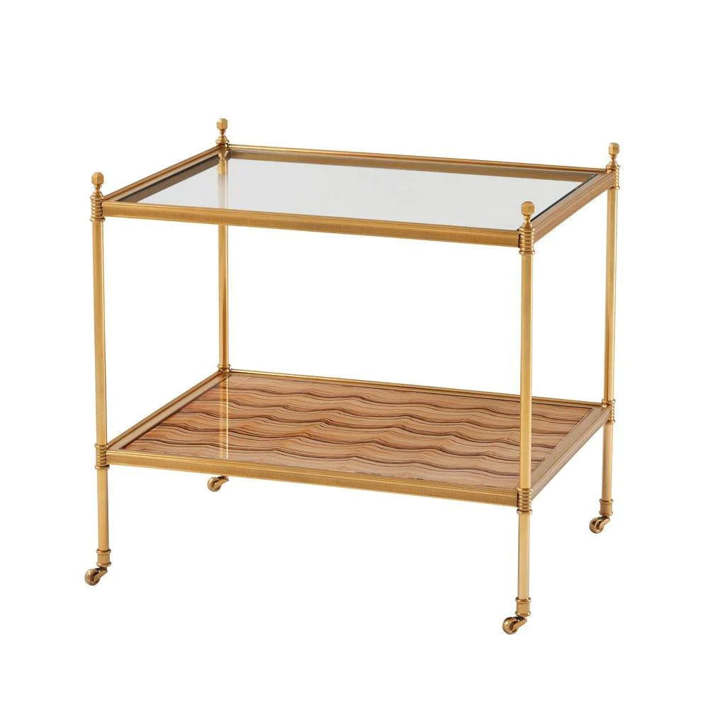 Two Tiered Brass Evie Side Table With Marbleized Eglomisé Lower Shelf - Side & Accent Tables - The Well Appointed House