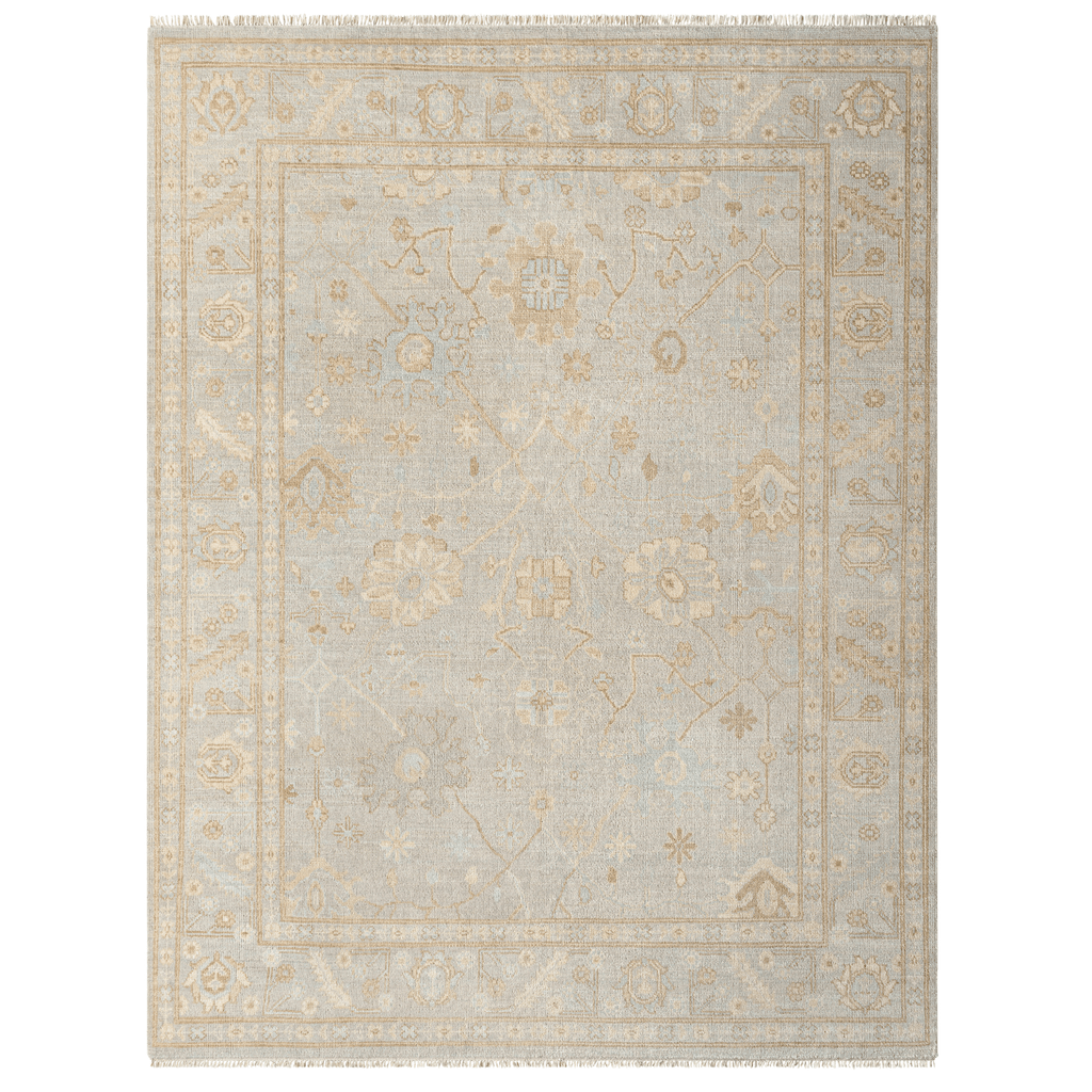 Ushak Light Blue, Denim & Brown Hand Knotted Wool Area Rug - Available in a Variety of Sizes - Rugs - The Well Appointed House