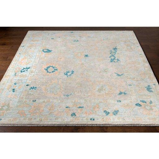 Ushak Light Pink, Blue, & Beige Hand Knotted Wool Area Rug