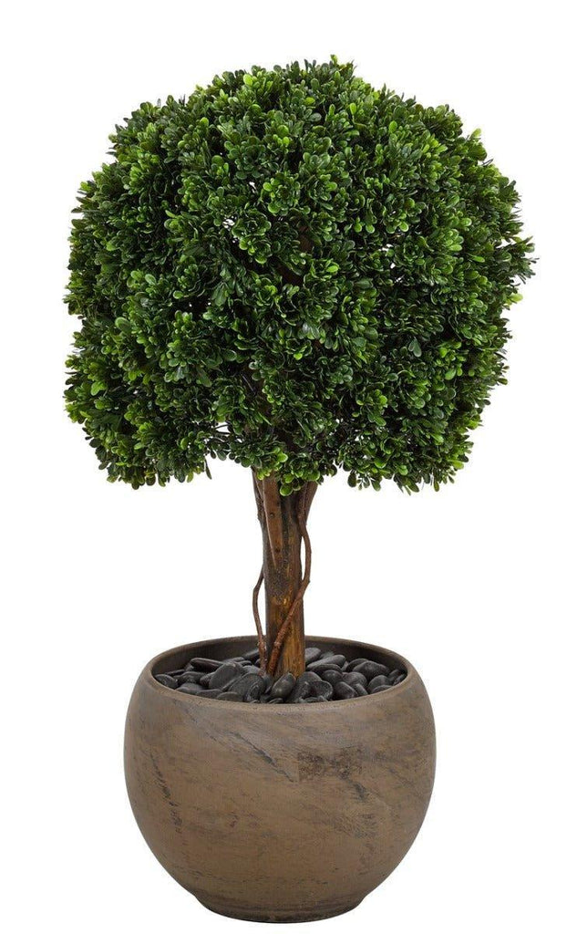 UV Rated Outdoor Faux Boxwood Ball Topiary in Brown Planter - Florals & Greenery - The Well Appointed House