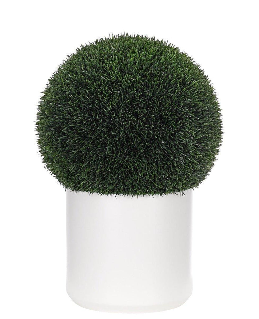 UV Rated Outdoor Faux Grass Ball Topiary in White Ceramic Pot - Florals & Greenery - The Well Appointed House