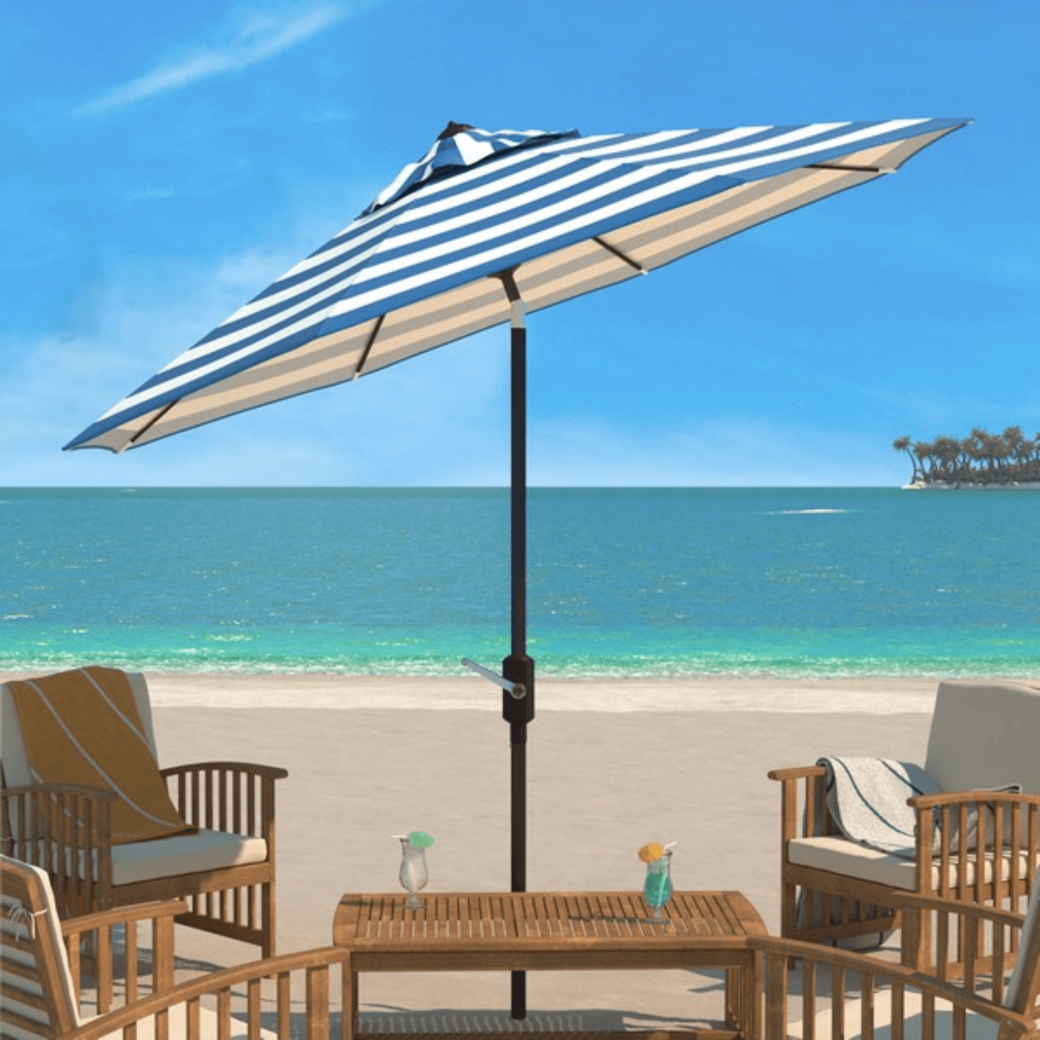 bradsdeals patio umbrella Safavieh 9 ft. Iris Fashion Line Umbrella, Blue/White