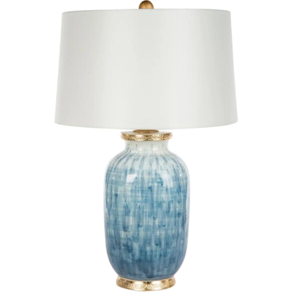 Veranda Blue Table Lamp with Gold Embossed Base - Table Lamps - The Well Appointed House