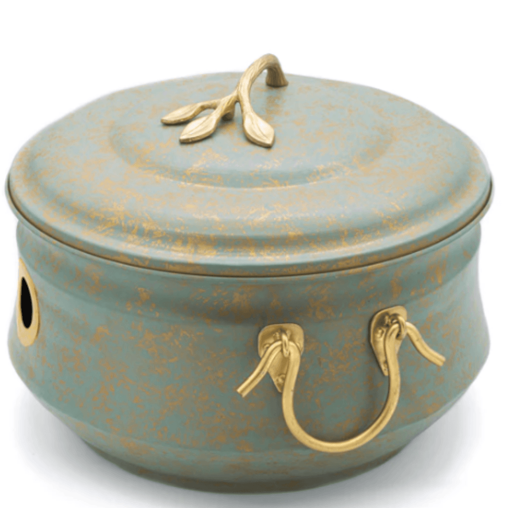 Verdigris & Brass Hose Pot with Lid - Garden Tools & Accessories - The Well Appointed House
