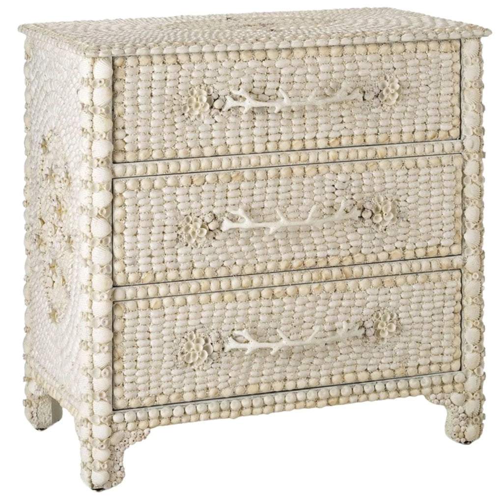 Victorian Style Natural Sea Shells 3 Drawer Chest - Nightstands & Chests - The Well Appointed House