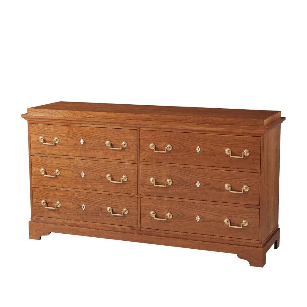 Viggo Six Drawer Cherry & Veneered Dresser With Brass Handles - Dressers & Armoires - The Well Appointed House