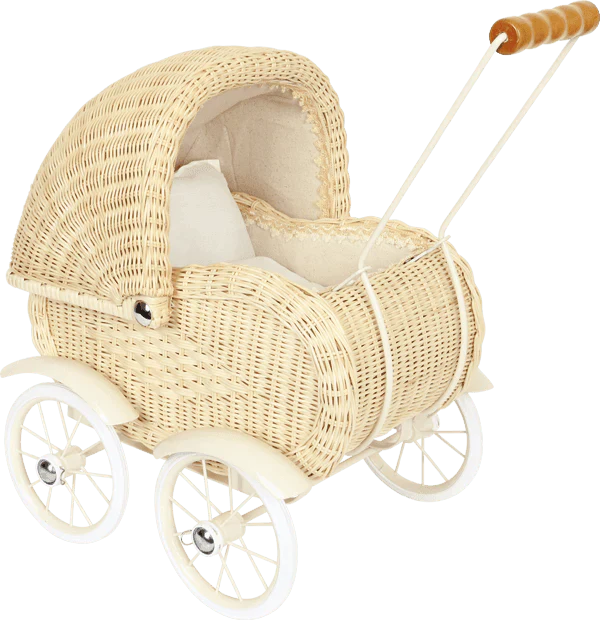 Vintage Beige Wicker Doll Pram - Little Loves Dolls & Doll Accessories - The Well Appointed House