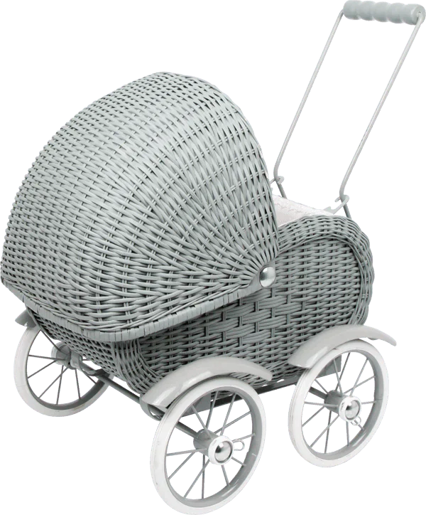 Vintage Grey Wicker Doll Pram - Little Loves Dolls & Doll Accessories - The Well Appointed House