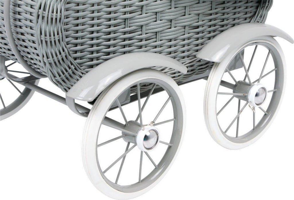 Vintage Grey Wicker Doll Pram - Little Loves Dolls & Doll Accessories - The Well Appointed House