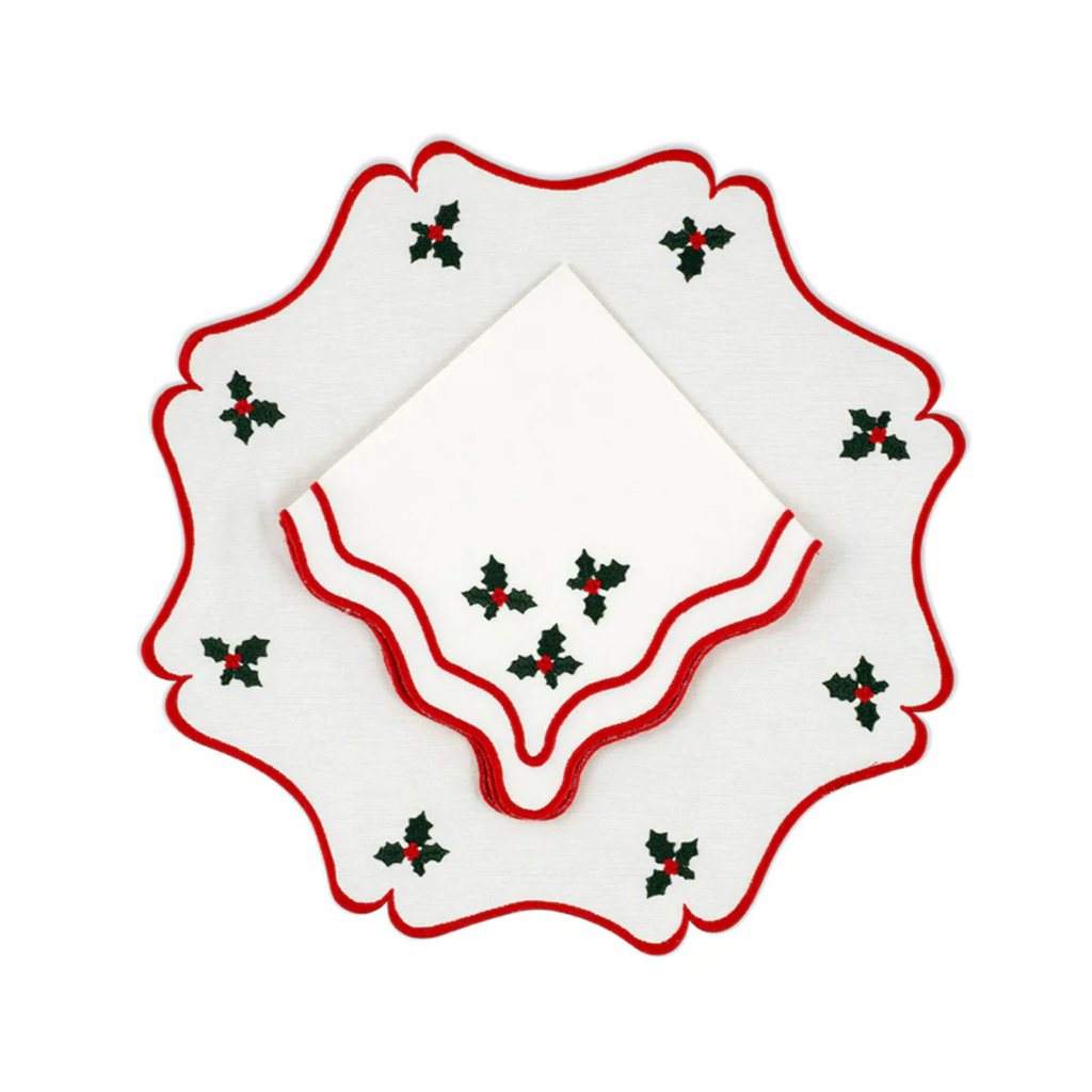 Vintage Holly Placemat & Napkin Set - The Well Appointed House