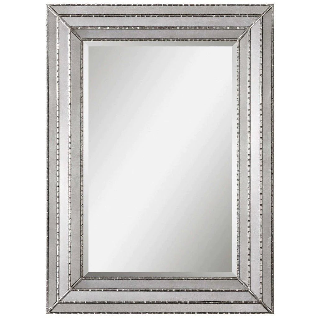 Wall Mirror Framed With Mirrored Inlays and Burnished Silver - Wall Mirrors - The Well Appointed House