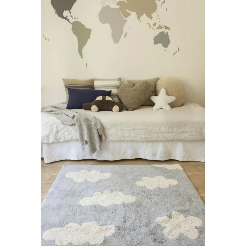 Washable Clouds Design Gris Rug for Kids - Little Loves Rugs - The Well Appointed House