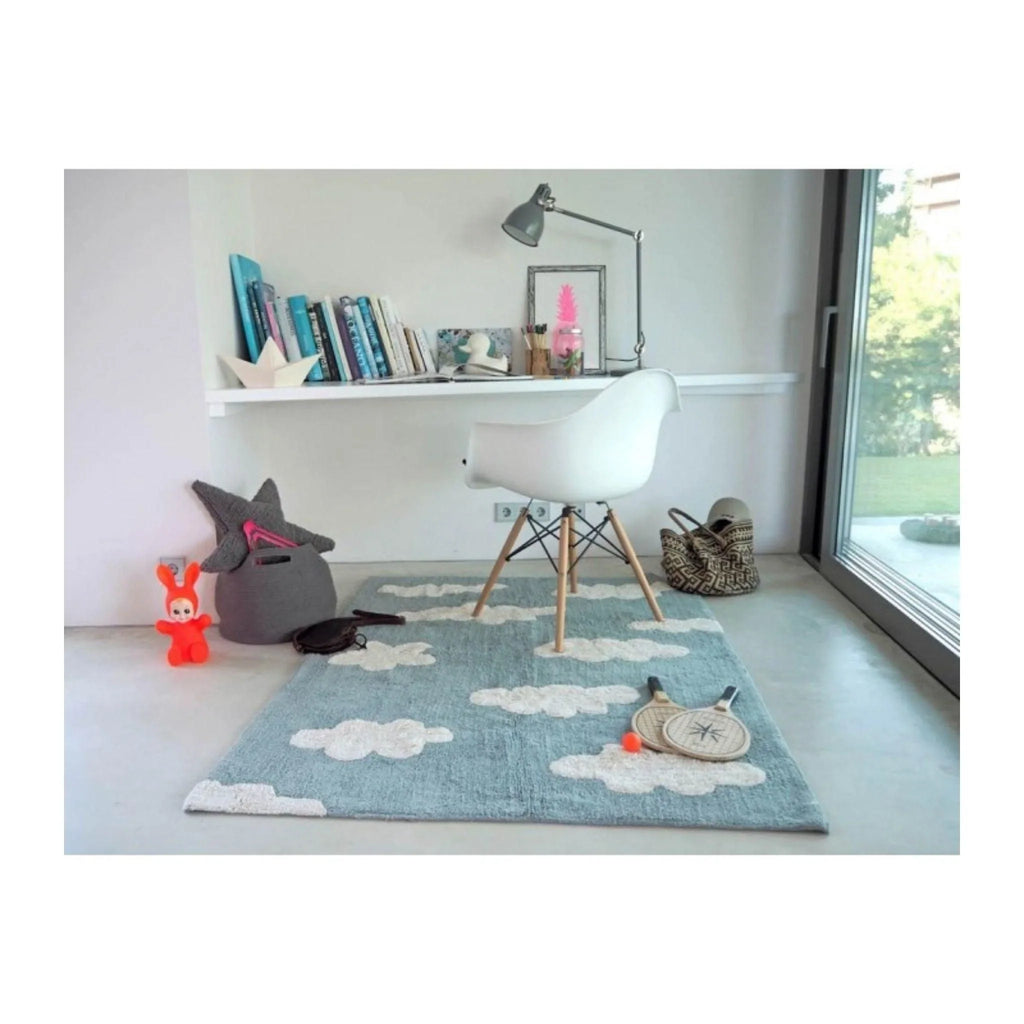 Washable Clouds Design Rug in Vintage Azul for Kids - Little Loves Rugs - The Well Appointed House