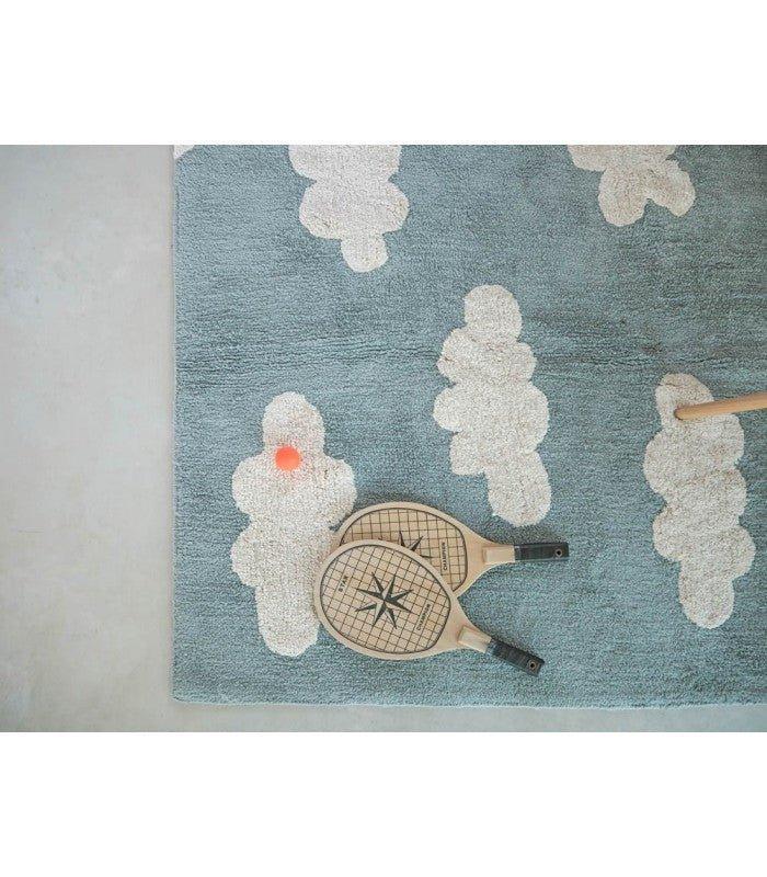 Washable Clouds Design Rug in Vintage Azul for Kids - Little Loves Rugs - The Well Appointed House