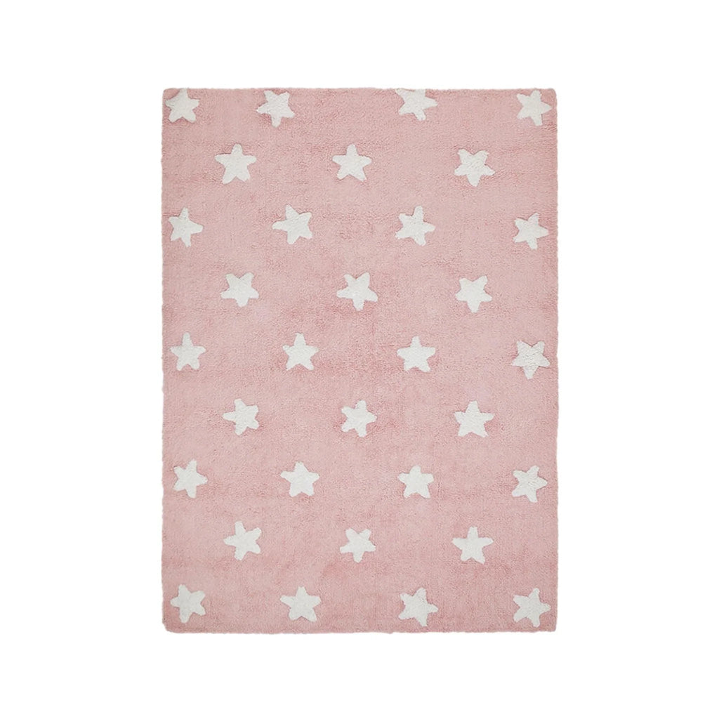 Washable Pink Rug With White Stars for Kids - Little Loves Rugs - The Well Appointed House