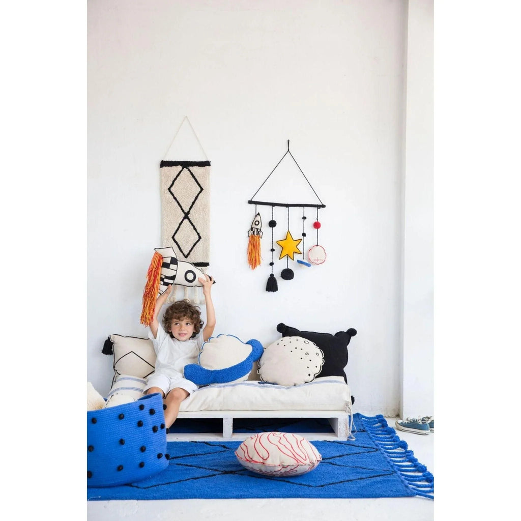 Washable Rocket Children۪s Pillow with Multi Color Fringe Trail - Little Loves Pillows - The Well Appointed House