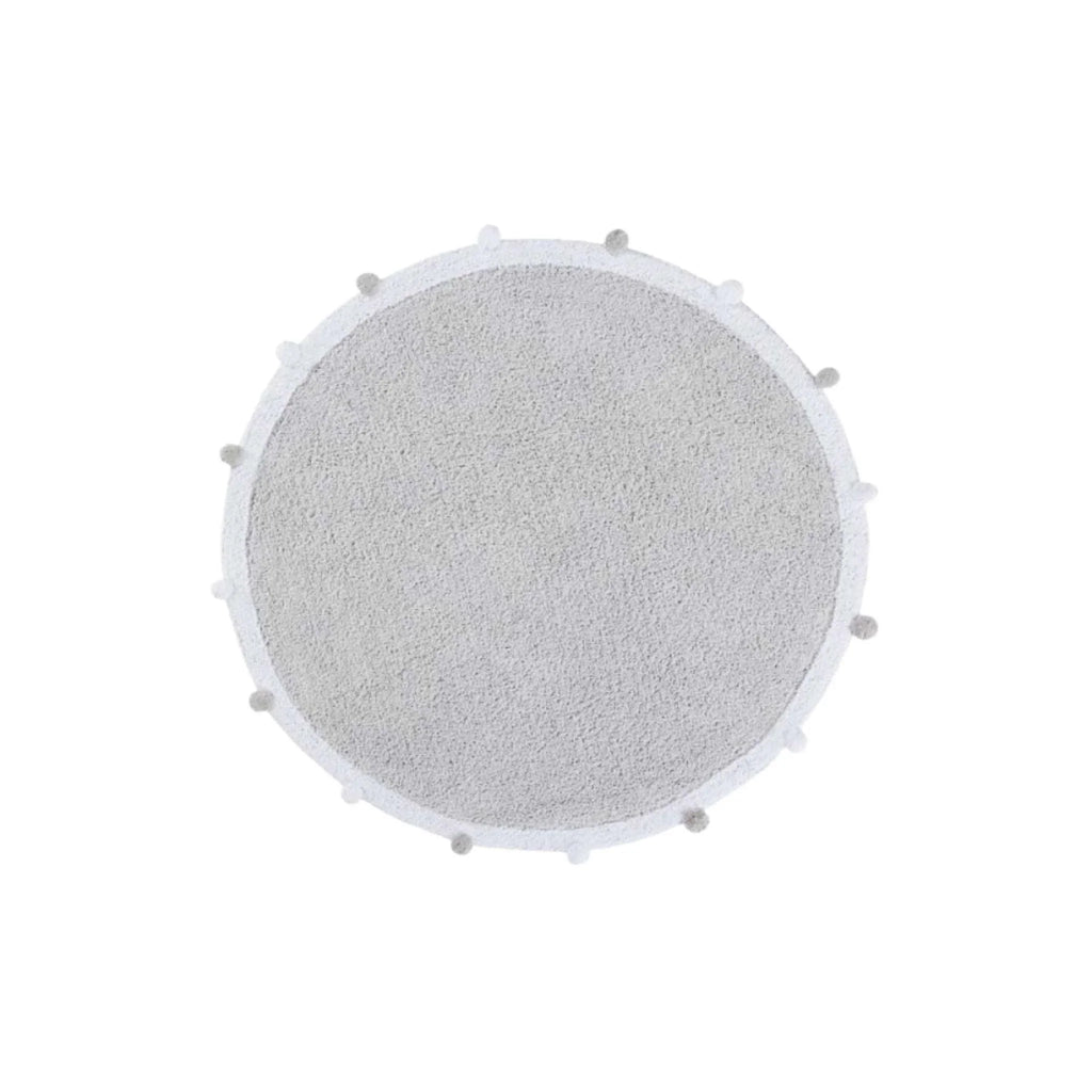 Washable Round Light Grey Children’s Rug with Pom Poms - Little Loves Rugs - The Well Appointed House