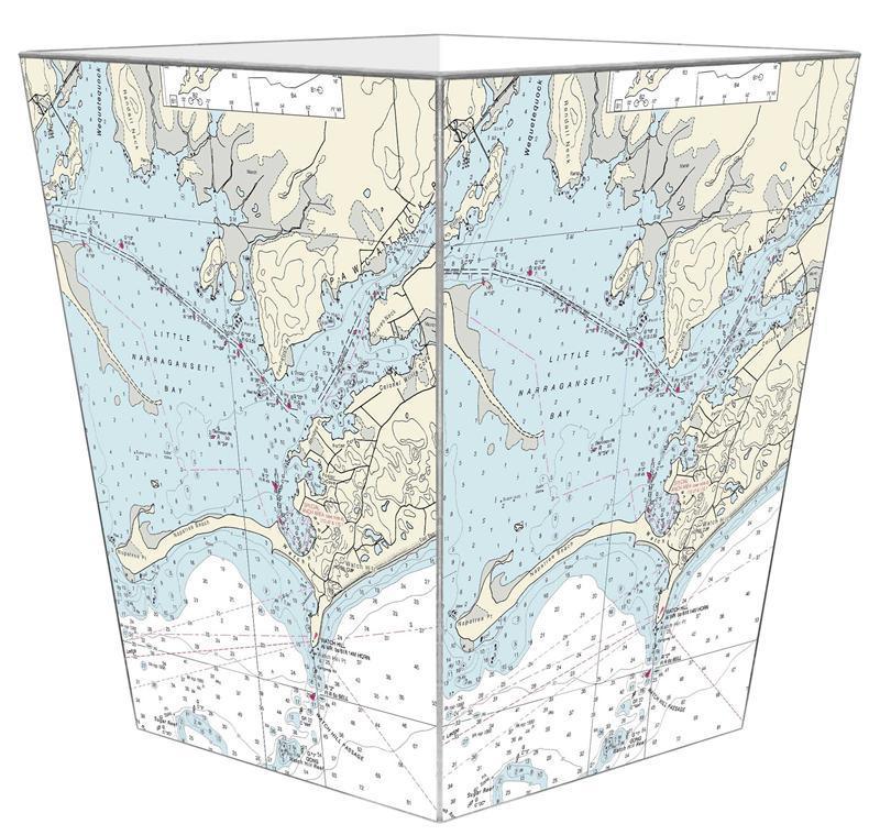 Watch Hill Nautical Chart Decoupage Wastebasket and Optional Tissue Box Chart - Wastebasket Sets - The Well Appointed House
