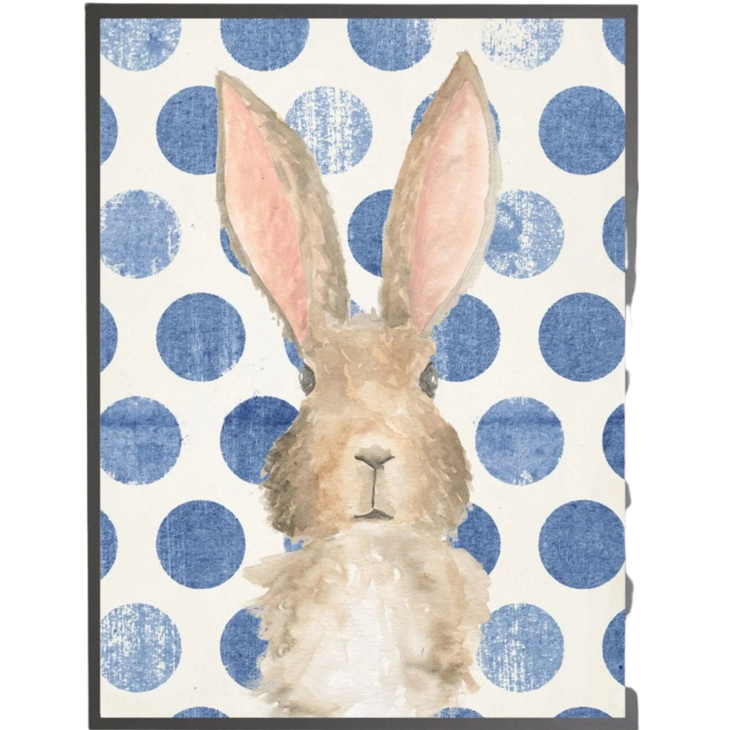 Watercolor Baby Bunny on Navy Polka Dots Framed Wall Art - Little Loves Art - The Well Appointed House