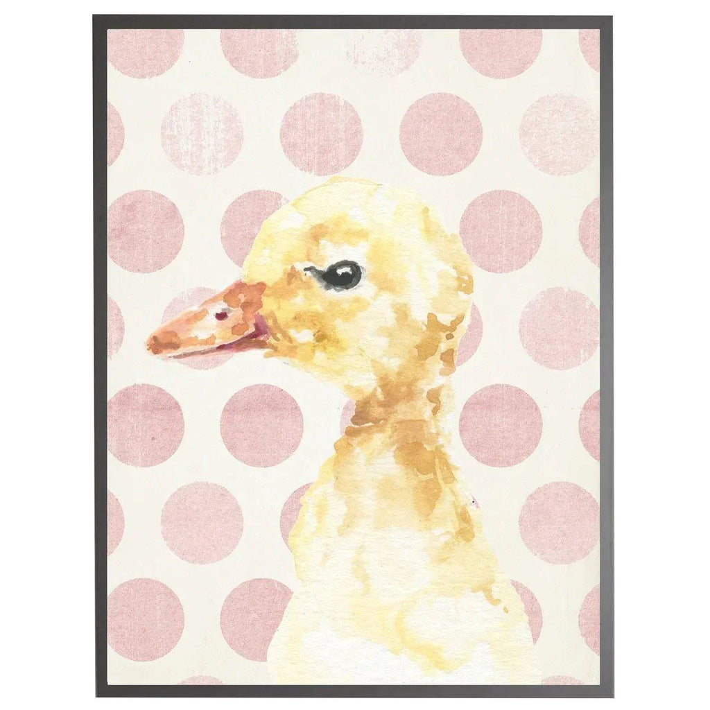 Watercolor Baby Duck on Pink Polka Dots Children’s Framed Wall Art - Little Loves Art - The Well Appointed House