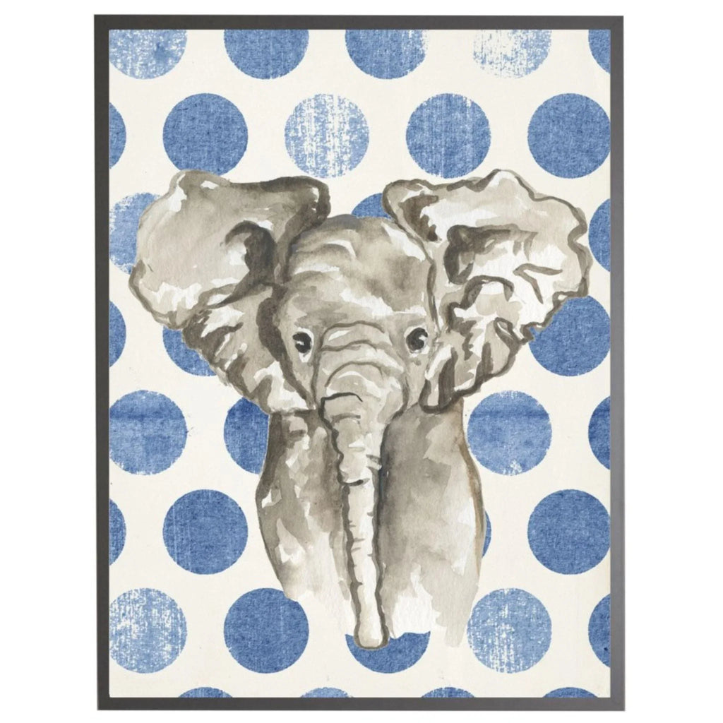 Watercolor Baby Elephant on Navy Polka Dots Framed Wall Art - Little Loves Art - The Well Appointed House