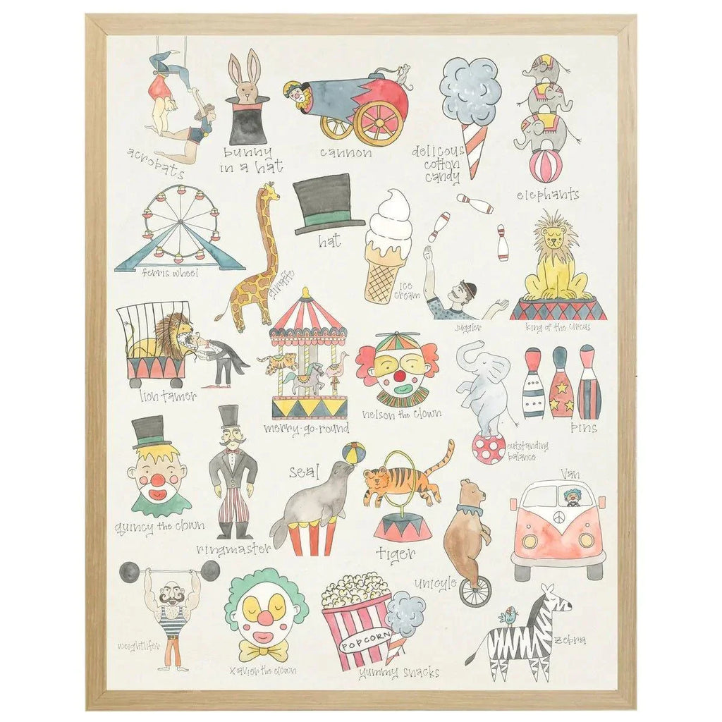 Watercolor Circus ABCs Children’s Framed Wall Art - Little Loves Art - The Well Appointed House