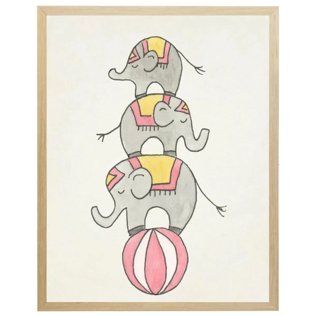 Watercolor Elephant Trio on Circus Ball Children’s Framed Wall Art - Little Loves Art - The Well Appointed House