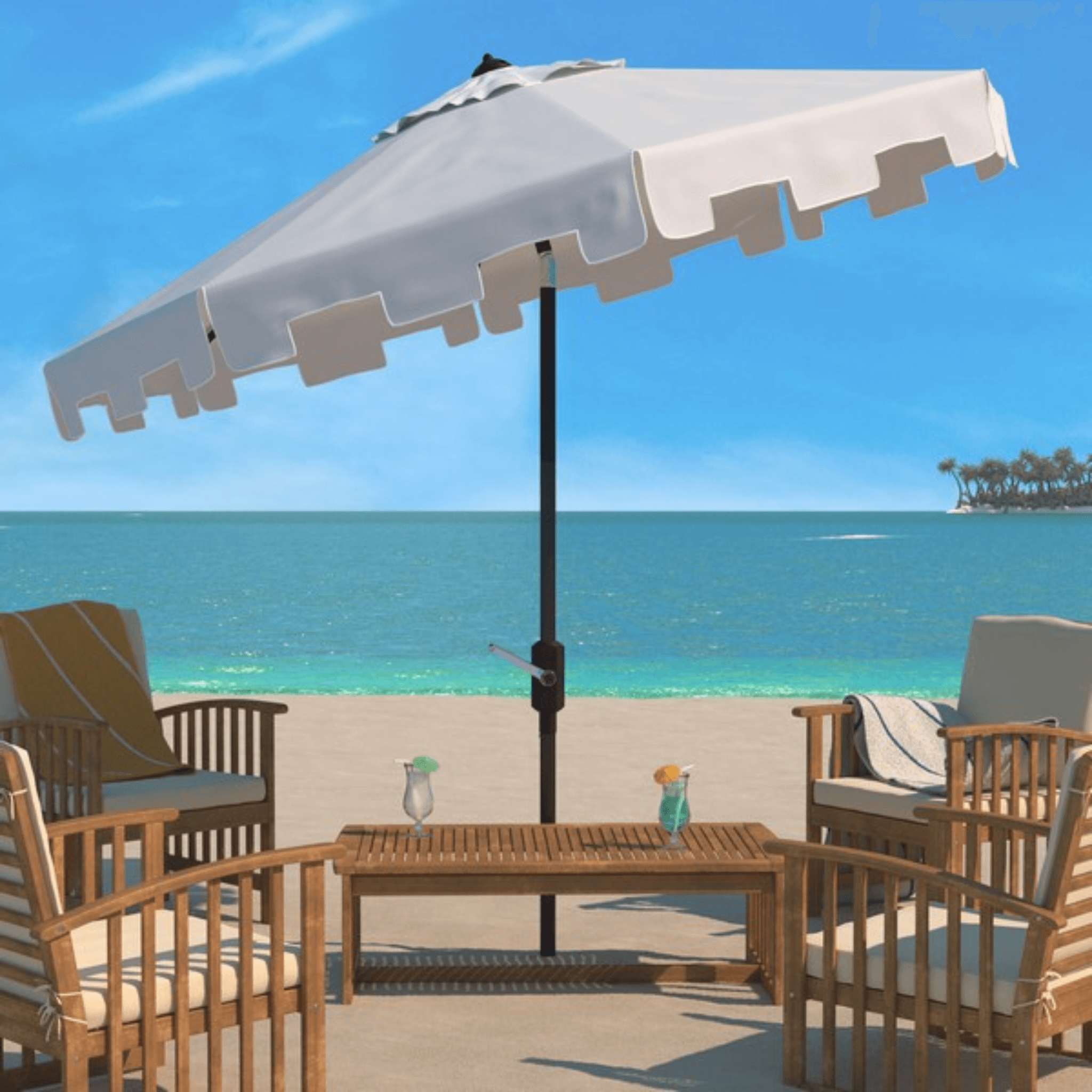 Safavieh 11 ft. Zimmerman Market Umbrella, White