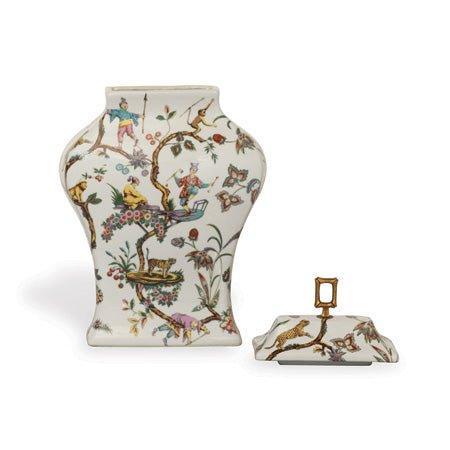 White & Gold Porcelain Chinoise Exotique Jar With Lid - Vases & Jars - The Well Appointed House