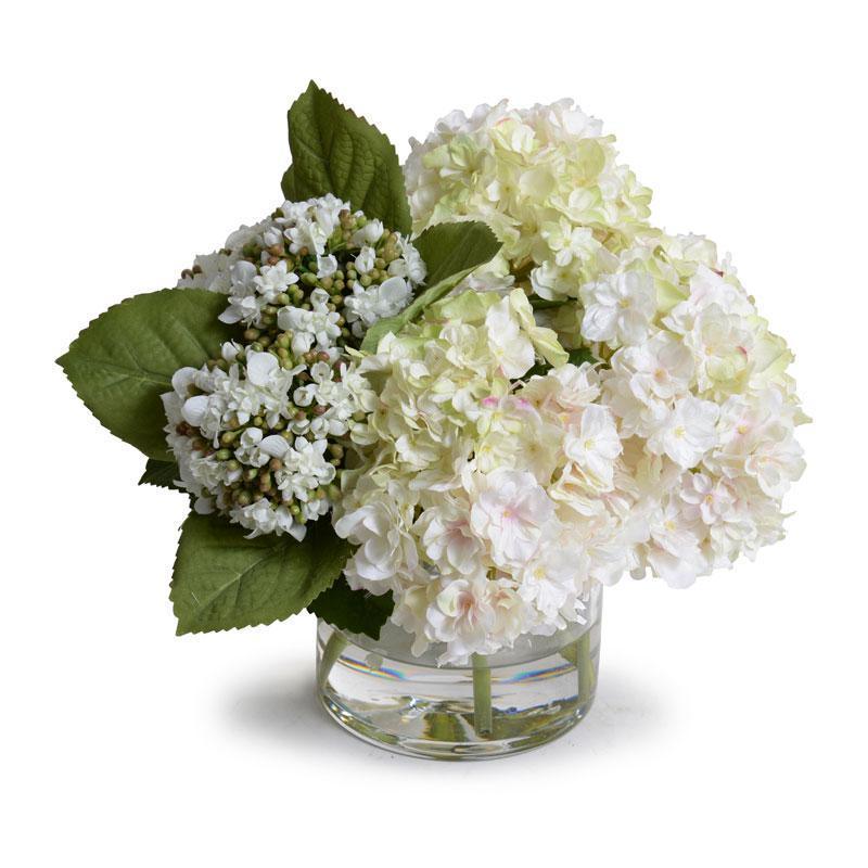 White and Green Faux Hydrangea Bud Arrangement in Glass Cylinder - Florals & Greenery - The Well Appointed House