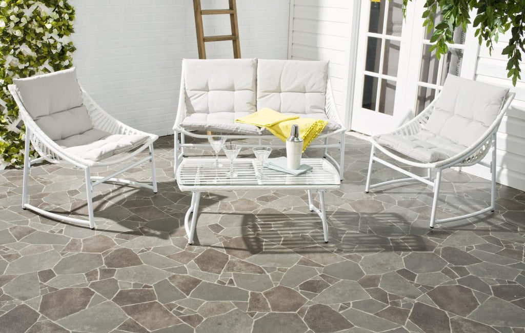 White and Grey 4 Piece Outdoor Rattan Furniture Set - Outdoor Sofas & Sectionals - The Well Appointed House