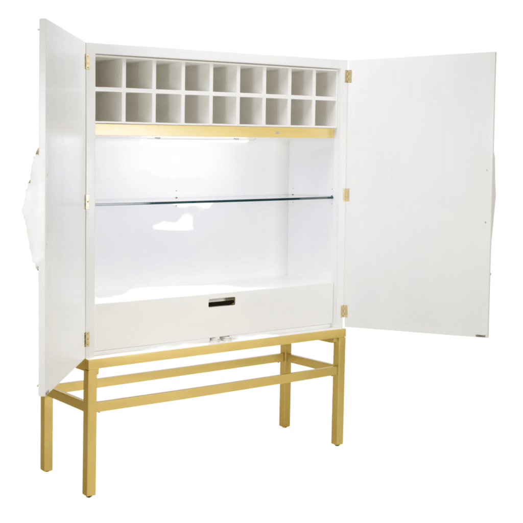 White and Metallic Gold Floral Bar Cabinet - Bar & Serving Carts - The Well Appointed House