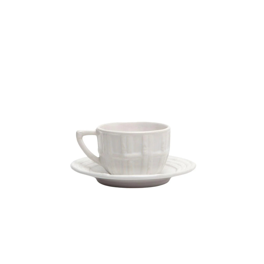 White Bamboo Inspired Earthenware Cups & Saucers - Drinkware - The Well Appointed House