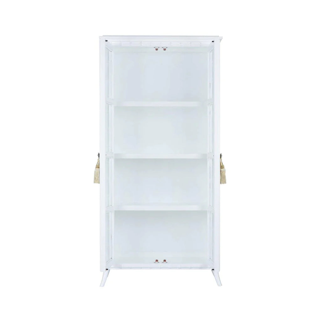 White Bamboo Inspired Linen Cabinet With Glass Doors - Dressers & Armoires - The Well Appointed House