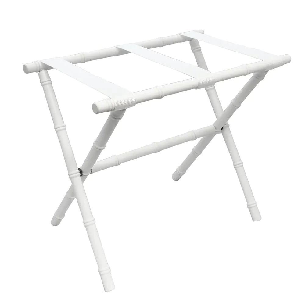White Bamboo Inspired Wood Luggage Rack with 3 White Nylon Straps – The ...