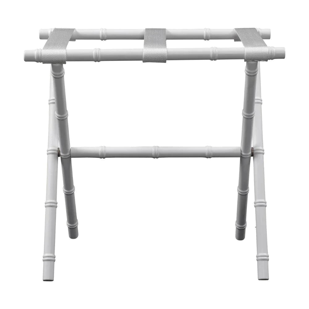 White Bamboo Inspired Wood Luggage Rack with 3 White Nylon Straps – The ...