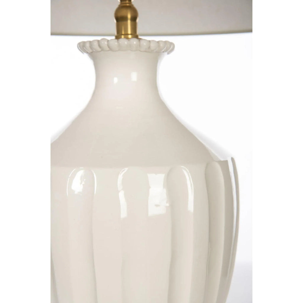 White Beaded Urn Style Ceramic Table Lamp with White Linen Shade - Table Lamps - The Well Appointed House