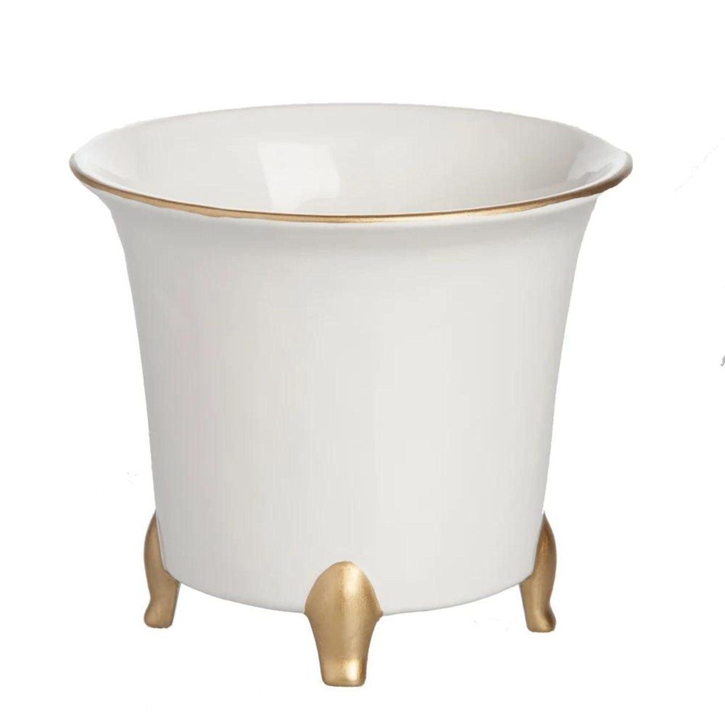 White Cachepot With Gold Accents - Indoor Cachepots - The Well Appointed House