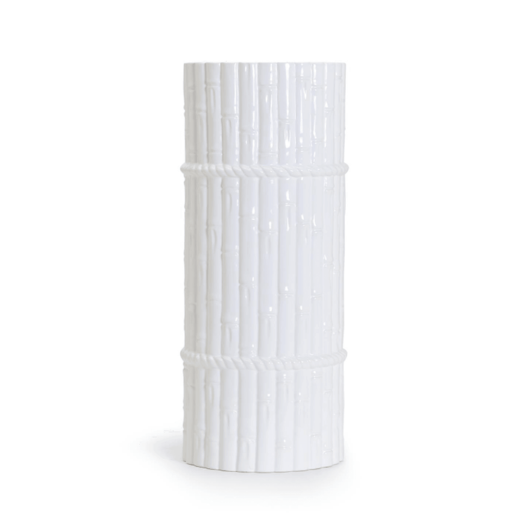 White Ceramic Faux Bamboo Carving Umbrella Stand - Umbrella Stands - The Well Appointed House