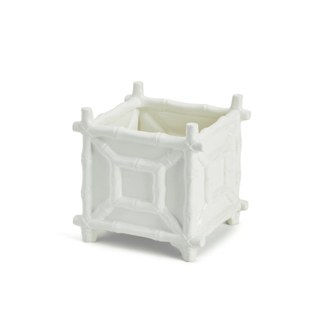 White Ceramic Faux Bamboo Fretwork Cachepot - Indoor Planters - The Well Appointed House