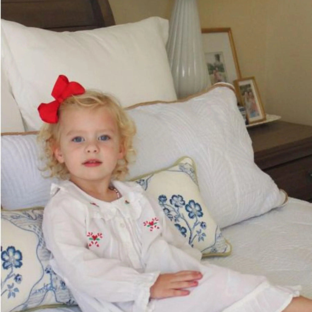 White Cotton Dress with Embroidered Candy Cane and Holly - Little Loves Girl Clothing - The Well Appointed House