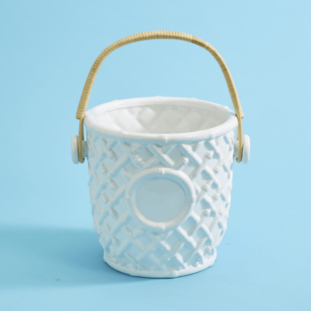 White Faux Bamboo Fretwork Cooler Bucket with Bamboo Handle - Bar Tools & Accessories - The Well Appointed House