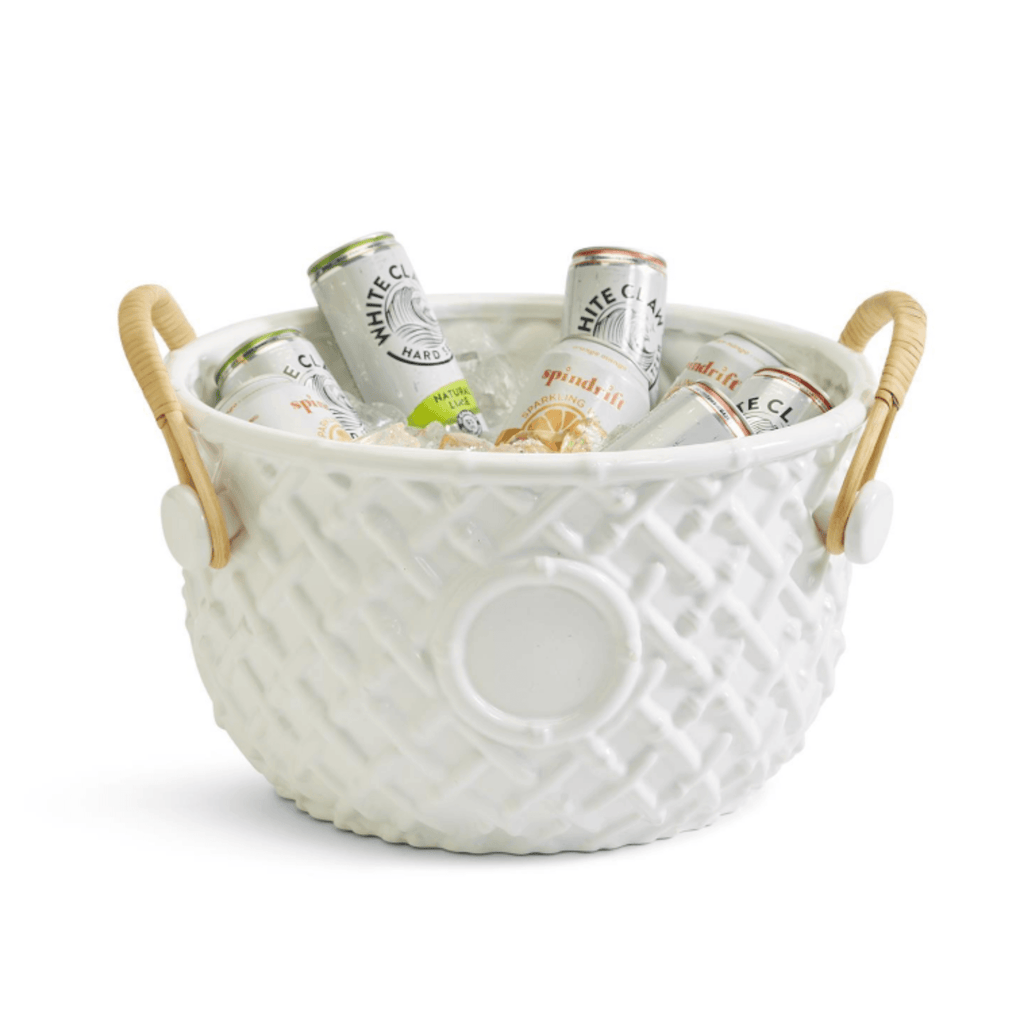 White Faux Bamboo Fretwork Party Bucket with Bamboo Handles - Bar Tools & Accessories - The Well Appointed House