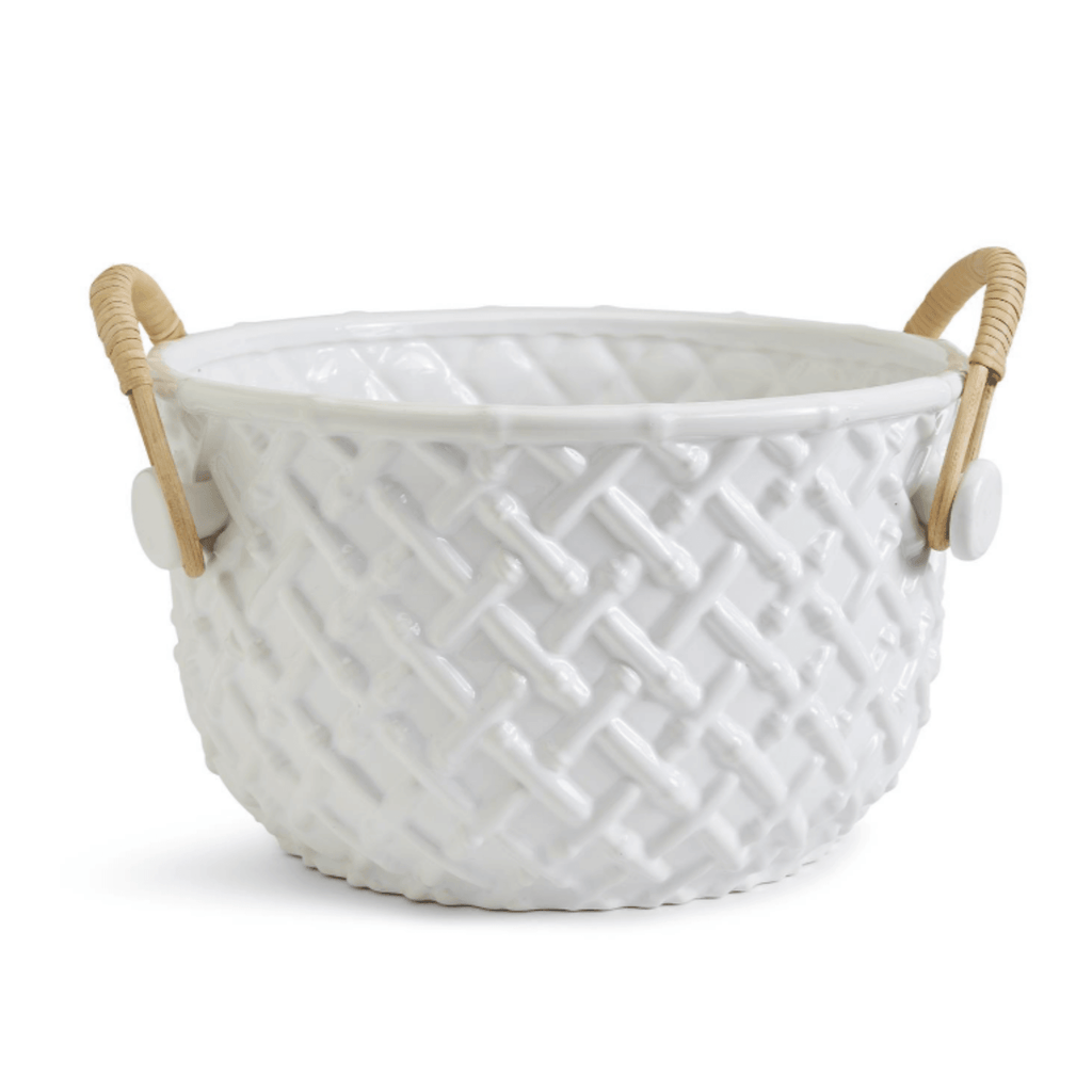 White Faux Bamboo Fretwork Party Bucket with Bamboo Handles - Bar Tools & Accessories - The Well Appointed House