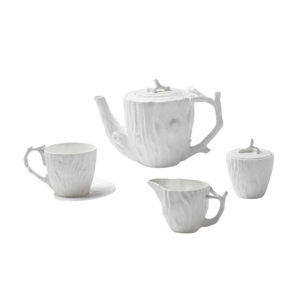 White Faux Bois Porcelain Tea Set - Serveware - The Well Appointed House