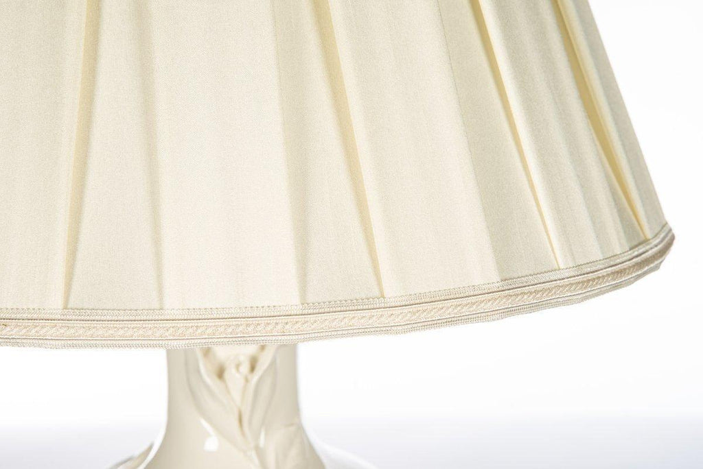 White Floral Textured Table Lamp With Pleated Shade - Table Lamps - The Well Appointed House