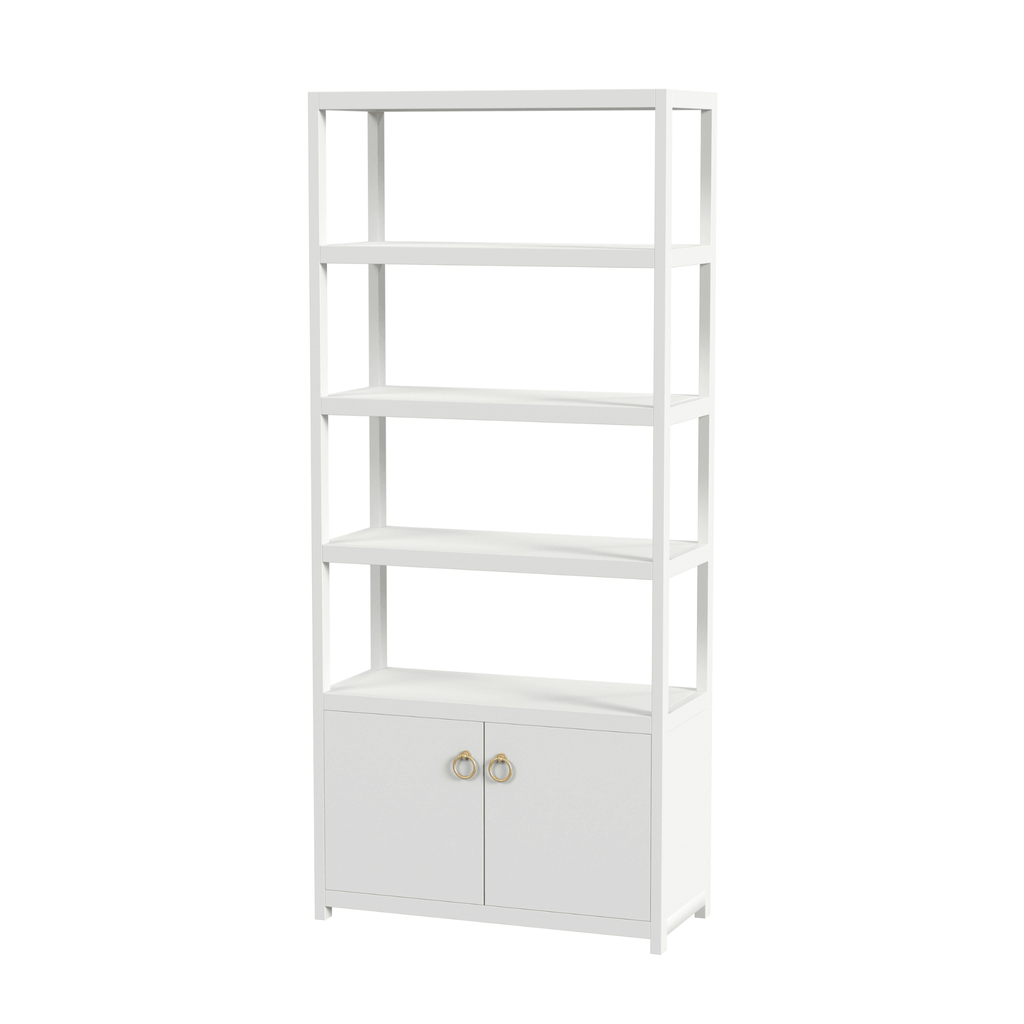 White Four Shelf & Base Cabinet Etagere Bookshelf - Bookcases & Etageres - The Well Appointed House